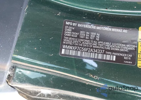 2015 Mini Hardtop Cooper S from USA, damaged, VIN WMWXP7C56F2A34337